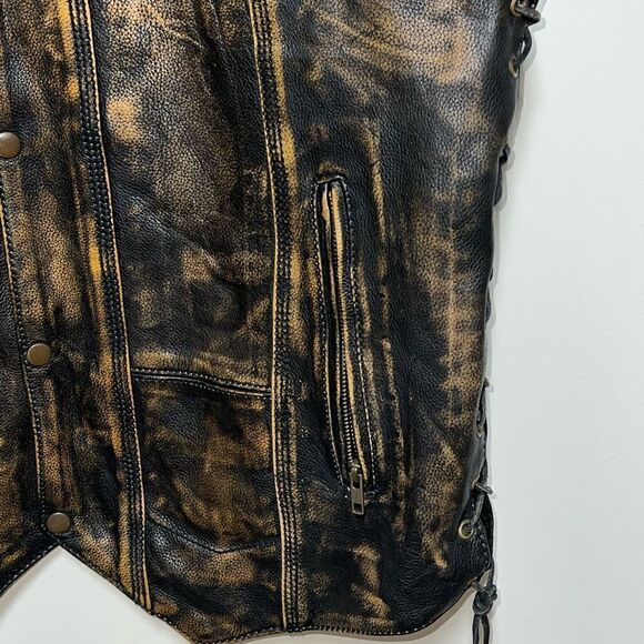 New Unik Premium Buffalo Leather Motorcycle Brown Distressed Vest Mens Sz 2XL - Picture 3 of 4